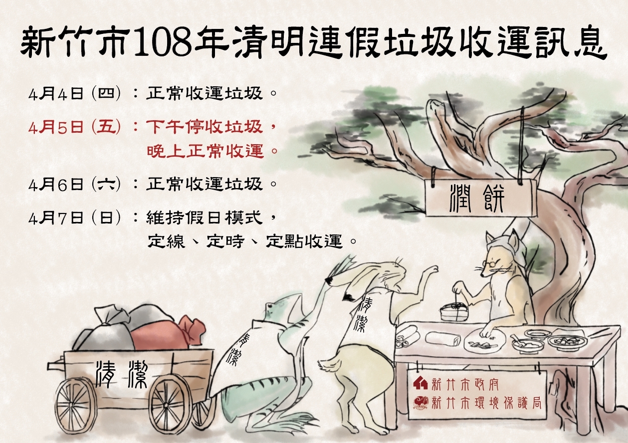 新竹市108年清明節連假垃圾收運訊息大圖