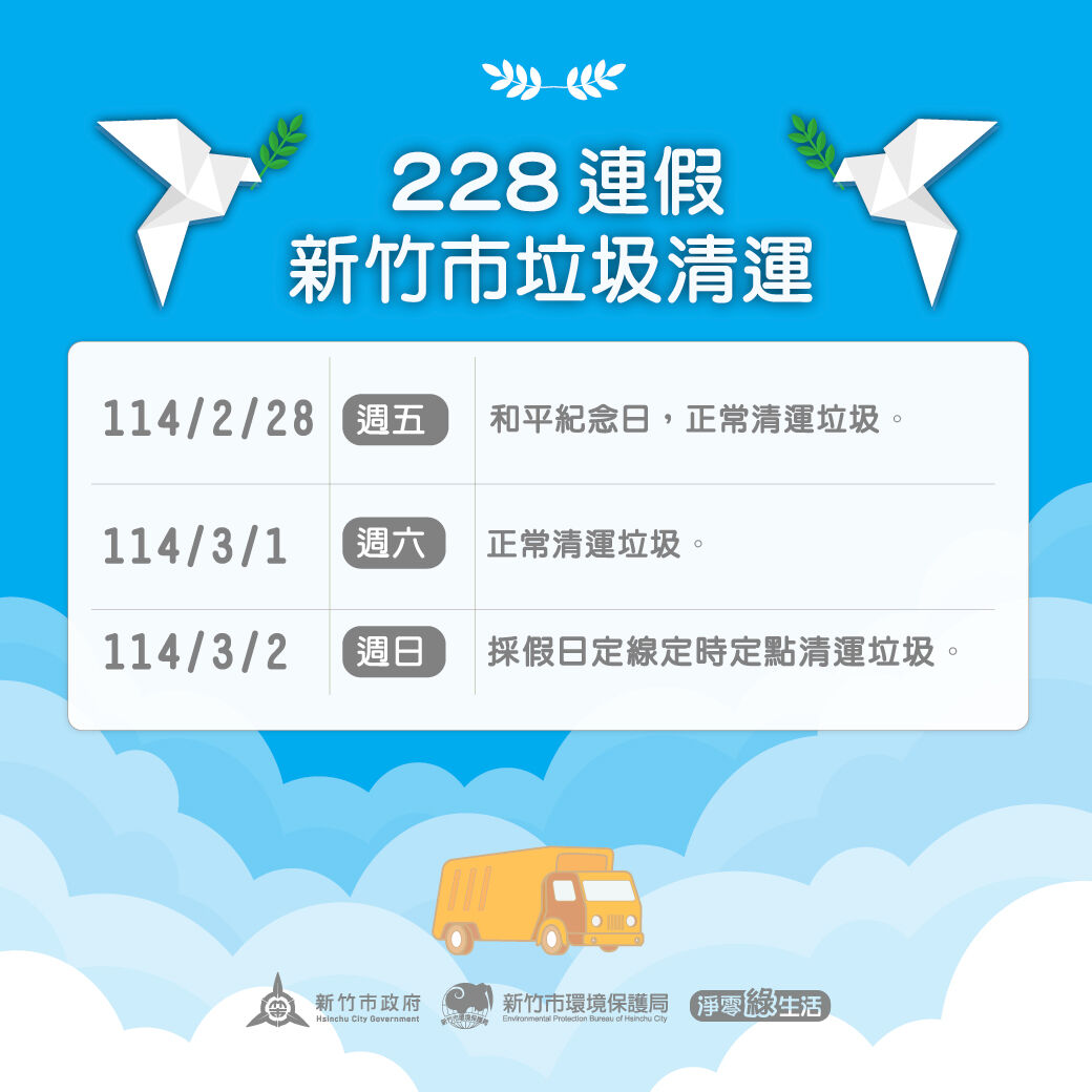 二二八和平紀念日3天連假 新竹市垃圾清運不打烊大圖